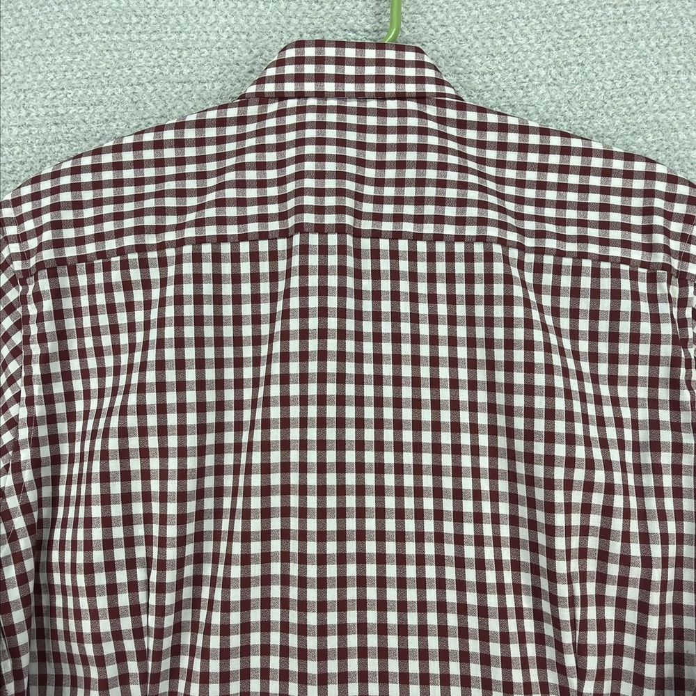 Eton Shirt Mens Med 39 / 15.5 Red White Gingham Check Plaid Slim Fit Button Down - Picture 7 of 16